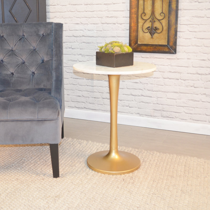 Modern Black 19" Diameter x 24" Height Durable Marble Top Side Table, Black/Industrial