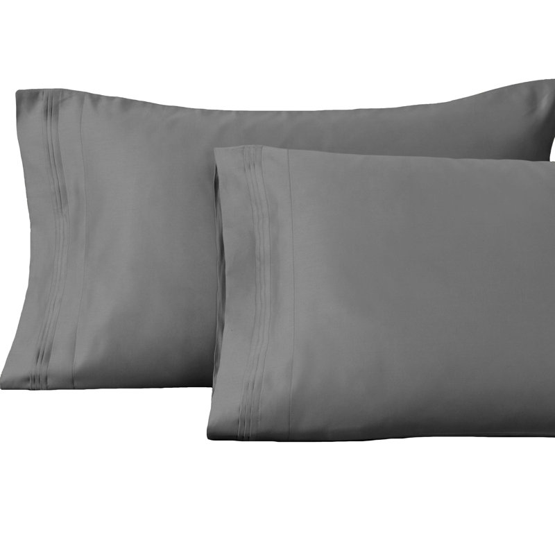 Salom Certified Egyptian Cotton 1500 Thread Count Solid 2-Piece Pillowcase Set, Standard, Gray