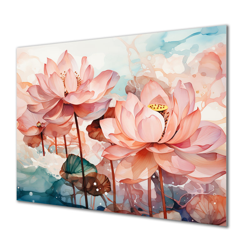 Lotus Pond Pink And Green China Ink - China Art Metal Wall Art MT132613, 24" H x 32" W x 1" D