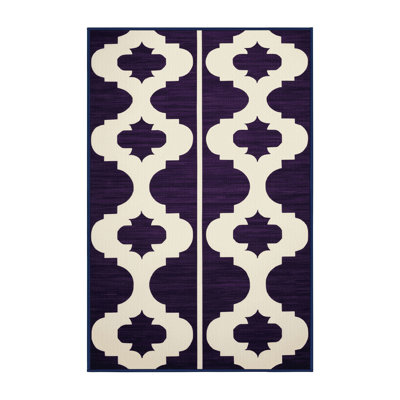 Machine Washable Trellis Purple Area Rug