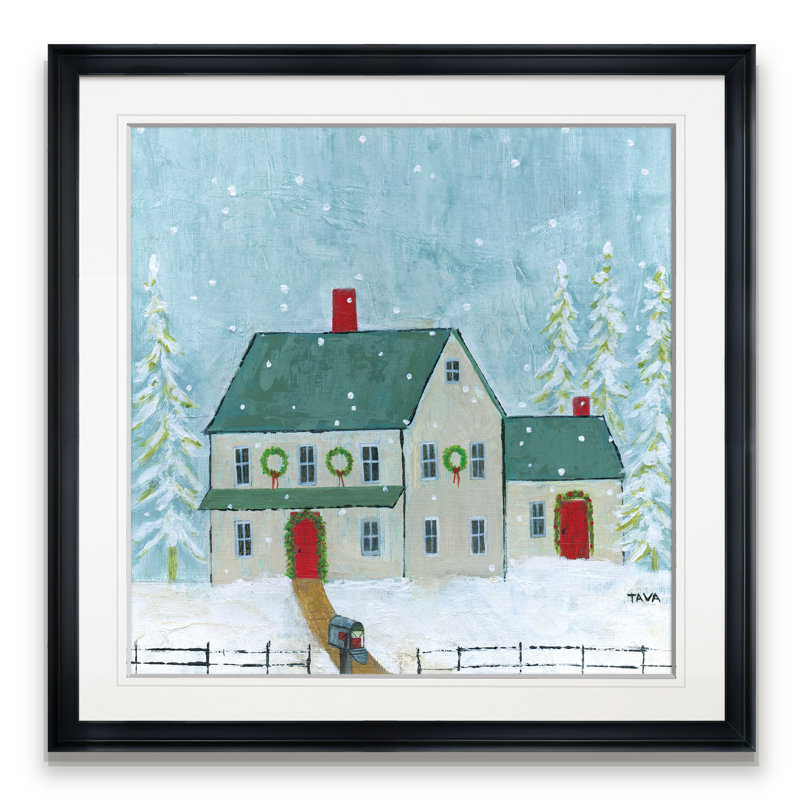 «Home for Christmas», peinture, H 28 po x l 28 po x P 1,5 po, Cadre noir