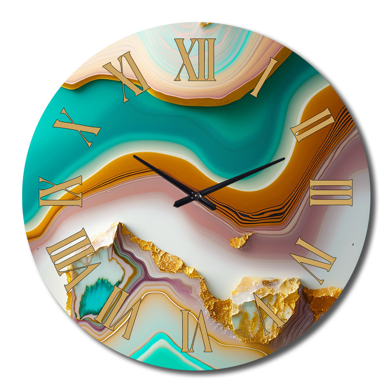 Horloge murale en métal agate liquide Blue Turquoise Agate III, Grand
