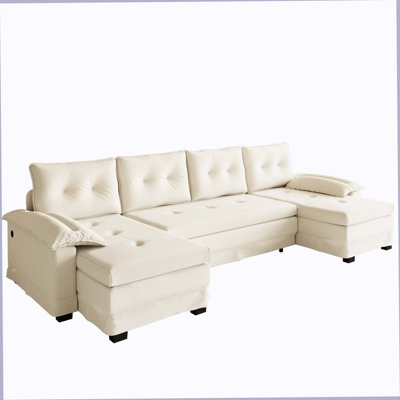 Canapé-lit 109,5 po en forme de U avec lit escamotable, canapé-lit convertible 2 en 1 avec accoudoirs amovibles et ports USB, canapé modulaire surdimensionné avec méridienne pour le salon / appartement