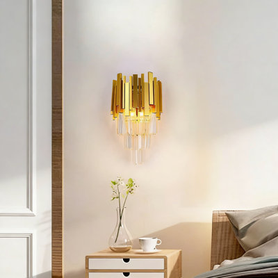 FRIXCHUR Modern Crystal Wall Sconce With 3-Tier Crystal Drops, LED Wall Lamp For Bedroom, Bathroom, Living Room, Hallway And Staircase Lighting