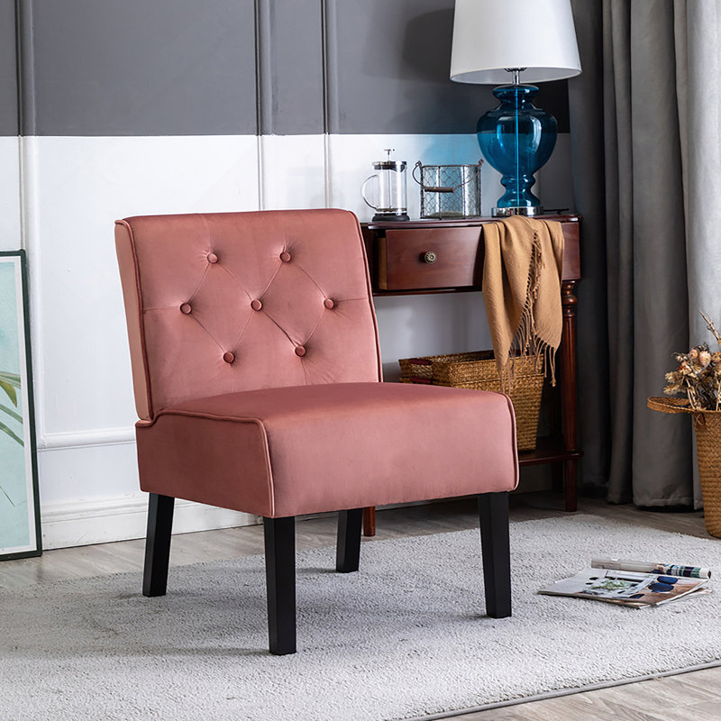 Fauteuil d'appoint 53 po 2 pièces avec accoudoirs capitonnés avec tissu en velours et coussin en mousse haute densité, Rose