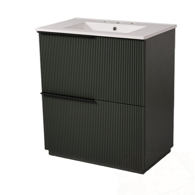 Meuble-lavabo de salle de bain avec lavabo en céramique et 2 tiroirs, Vert
