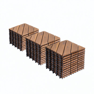 27 tuiles de terrasse à emboîtement à motif diagonal, tuiles de bois d'acacia 12 po x 12 po pour terrasse, imperméables, toutes saisons, terrasses extérieures pour le jardin, la piscine, le balcon