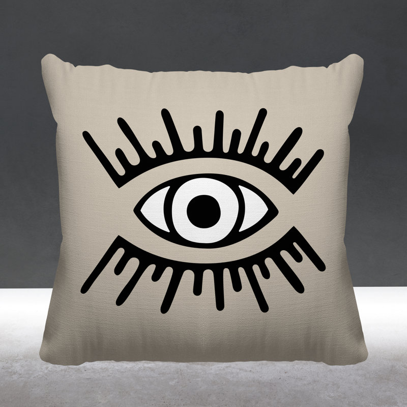 Coussin intérieur / extérieur Miranda Evil Eye, L 19 po x H 19 po, Beige