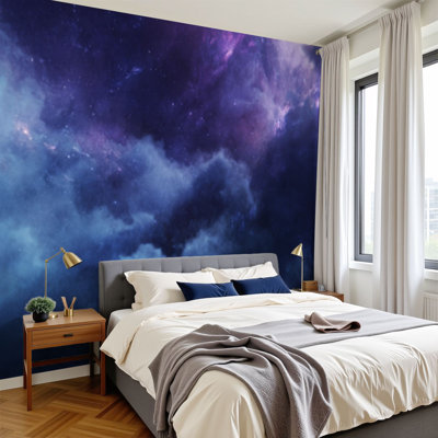 Papier peint adhésif autocollant abstrait espace galactique, nébuleuse violette, étoiles scintillantes, H 100 po x l 144 po, papier mural amovible en PVC, adhésif pour chambre à coucher, salon, bureau à domicile