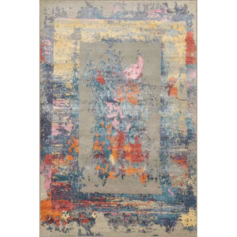 Tapis tissé géométrique à motif abstrait rétro, Rectangle 2 pi 4 po x 4 pi