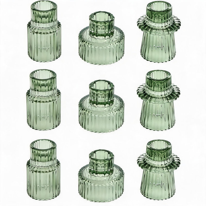 Ensemble de 9 chandeliers en verre nervuré, bougies chauffe-plat et bougies multi-styles pour la décoration de table, vert