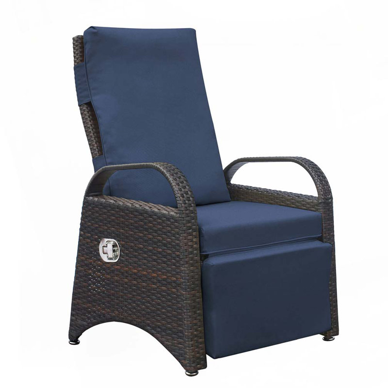 Fauteuil inclinable d'extérieur réglable en osier avec coussin confortable, Bleu