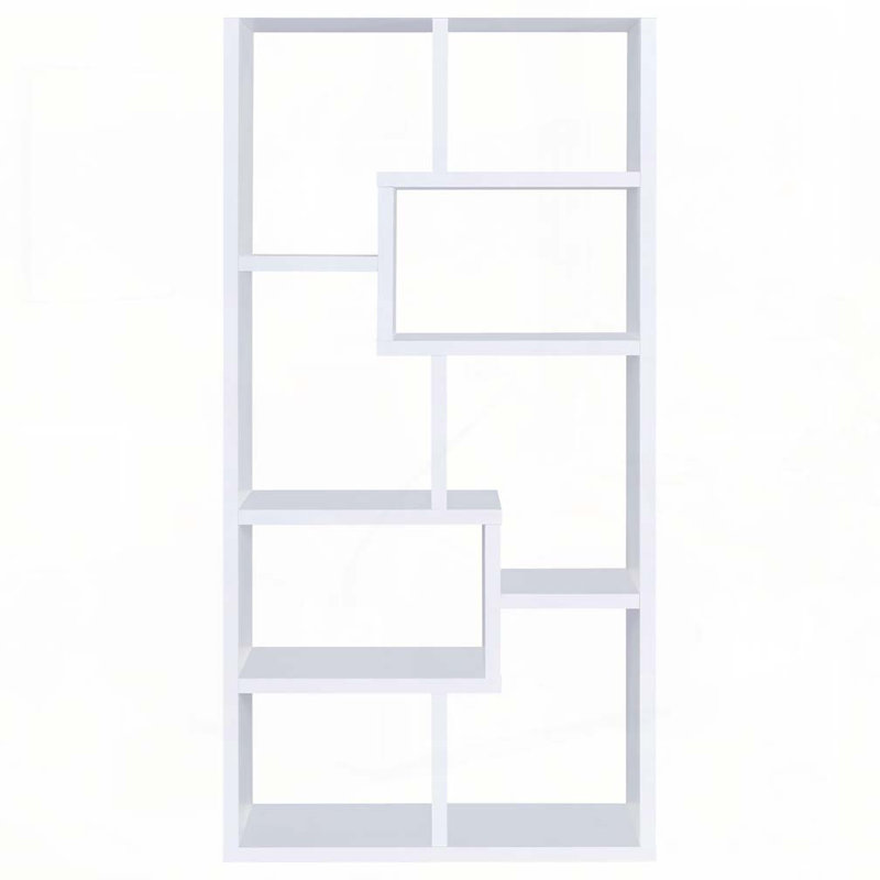 Bibliothèque géométrique blanche à 8 tablettes, Blanc