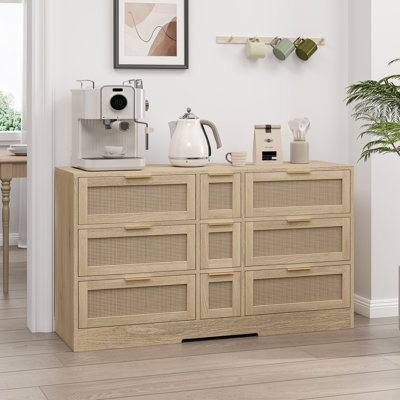 " natural rattan locker with 9 drawers, metal handles, perfect storage cabinet for kitchen, living room, bedroom