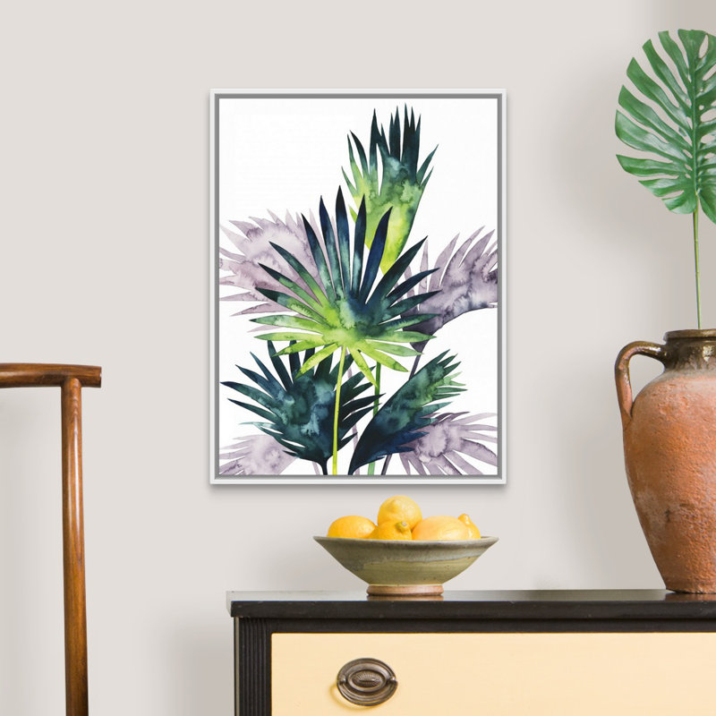 Art mural sur toile Twilight Palms III, H 26 po x l 20 po, Toile avec cadre blanc