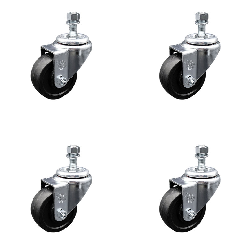 Ensemble de roulettes à tige filetée en caoutchouc souple 3,5 mm 3,5 pouces SCC