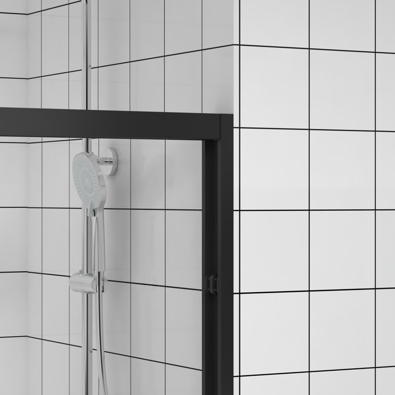 58" High Double Sliding Shower Enclosure, 1/4"  6Mm  Clear Glass, Mute Rollers, Reversible Installation, Waterproof Design Aluminum Frame Bathtub Screen, Tempered Stainless Steel Handle, Design, Setup