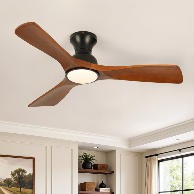 Ventilateur de plafond Karlena de 42 po en bois massif moderne avec lumière et télécommande, 3 températures de couleur et DEL à intensité variable, moteur CC réversible à 6 vitesses, ventilateur encastré pour chambre à coucher