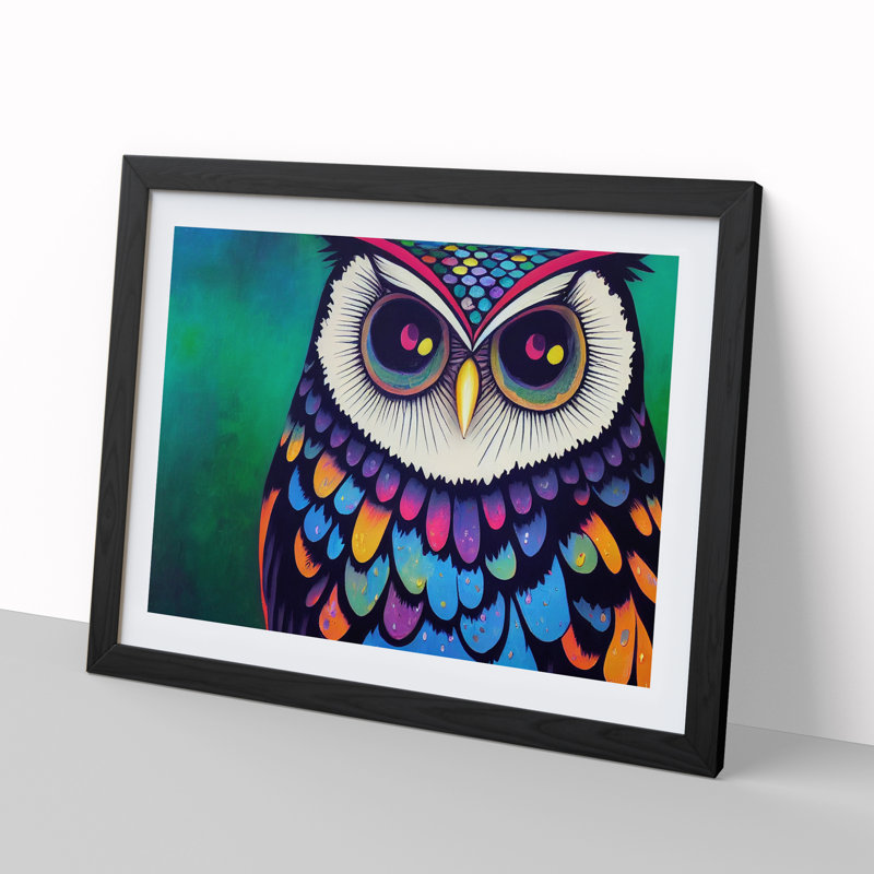 Colourful Owl Vol.2 1 Piece Single Picture Frame Wall Art, 34cm H x 46cm W x 2cm D, Black Framed
