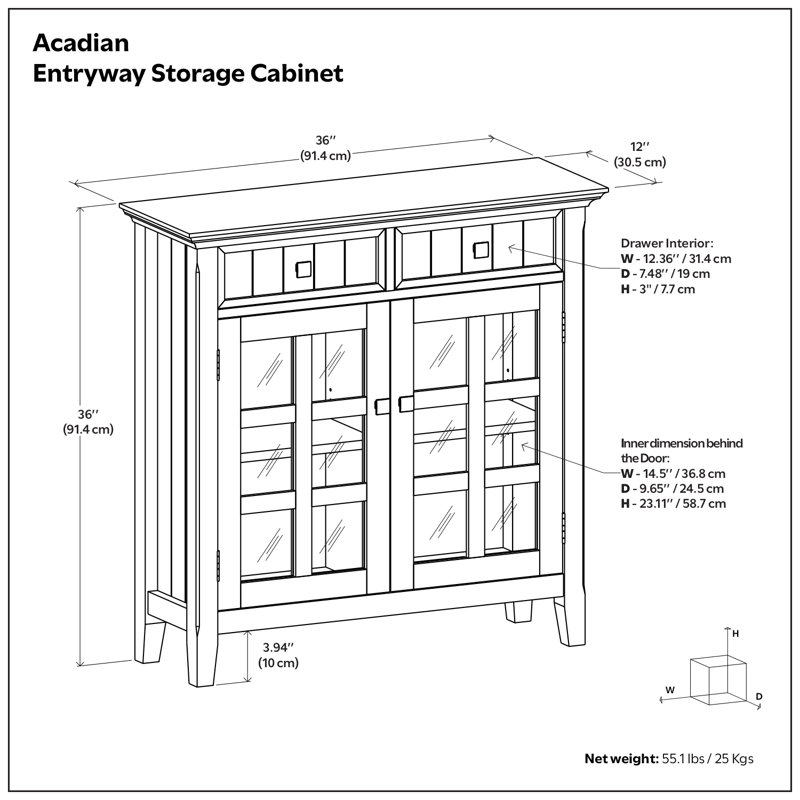 Petit banc de rangement en bois massif Acadian de 36 po de largeur et armoire de rangement de 36 po de largeur en blanc