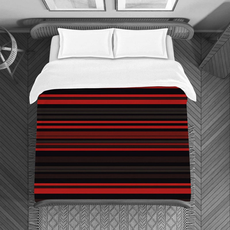 Literie à motif cachemire, Housse de couette pour lit simple, Noir / rayures rouges 2