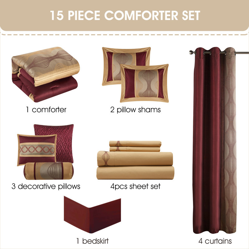 King Wine Gold Microfiber 15-Piece Comforter Set