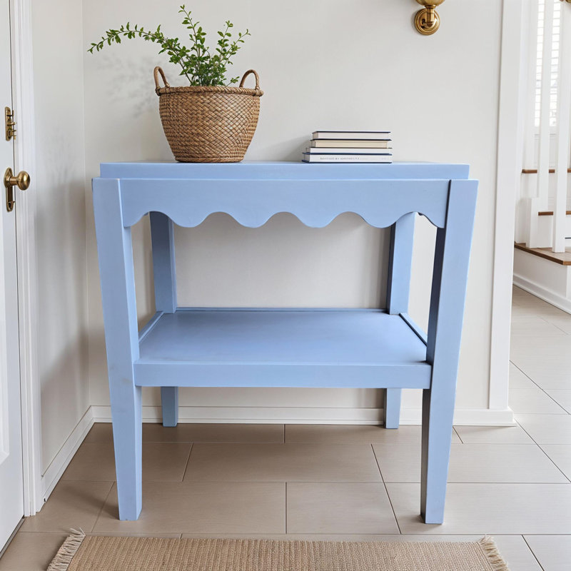 Elegant White 28 Inch Rectangular Accent Table with Two-Tier Storage, Blue