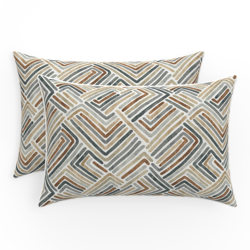 Estie Rattan Geometric Tan and Gray Outdoor Floor Pillow