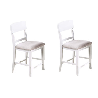 Chaises hautes blanches antiques de 2 pour dîner avec dossier et siège rembourré en tissu, configuration