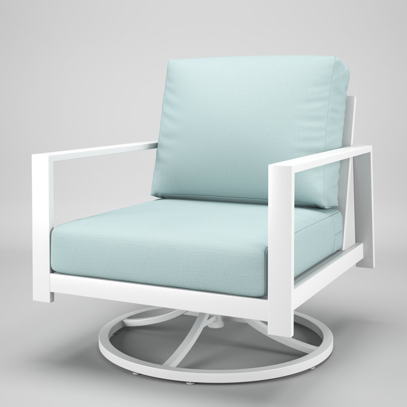 Chaise berçante d'extérieur en métal avec coussin Sunbrella Townsend, Bliss Dew