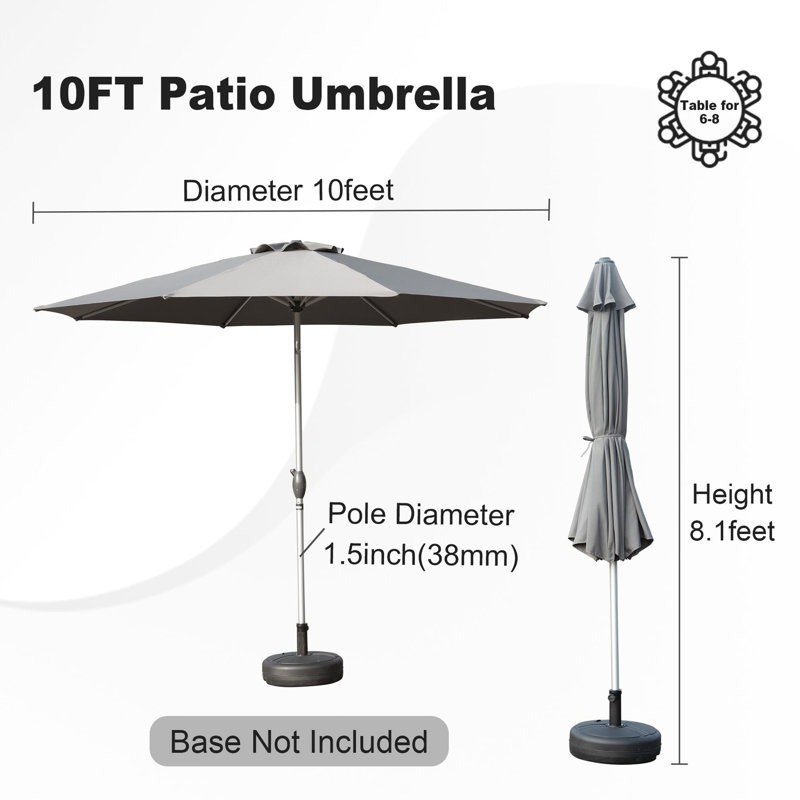 Parasol de terrasse de 10 pi avec fonction d'inclinaison en tissu ferme et stable