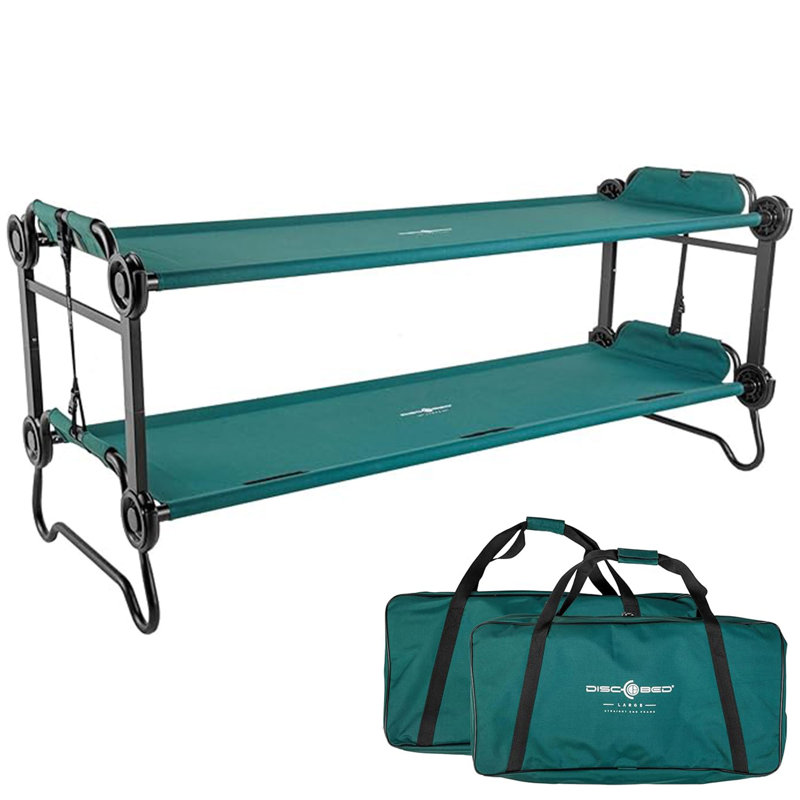 Disc-O-Bed Large Outdoor Convertible 2 Person Portable Camping Bunk Cots, Green, Green/Tan, Large
