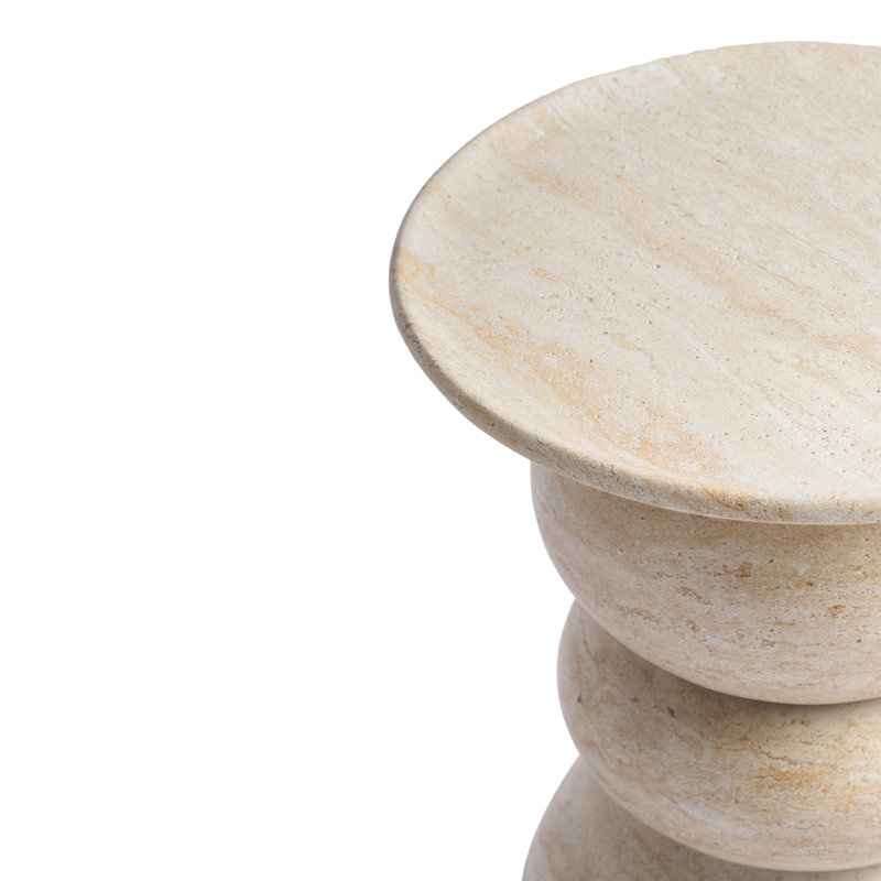 Stephanos Effect Stool End Table Durable Weatherproof Indoor and Outdoor Side Table, Travertine