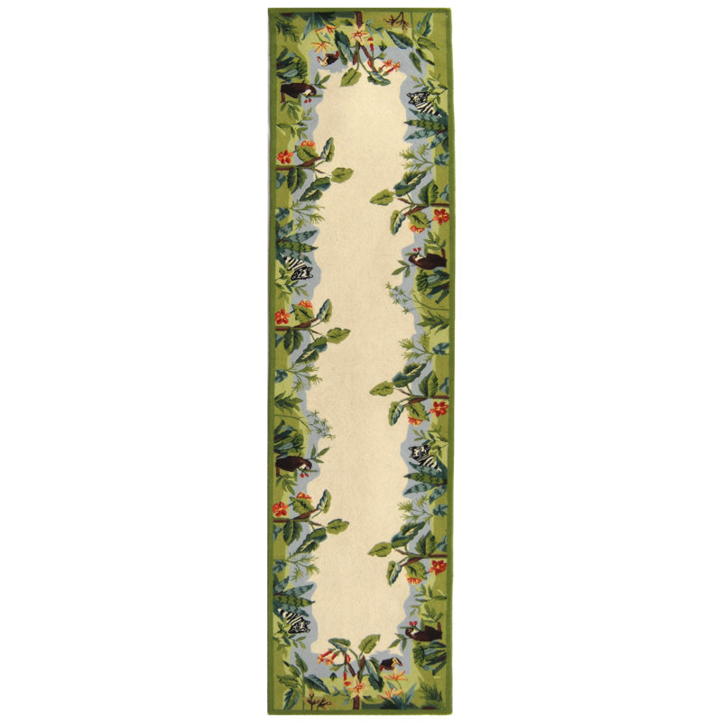 Hogle Hand Hooked Wool Floral Rug, Runner 2'6" x 12'