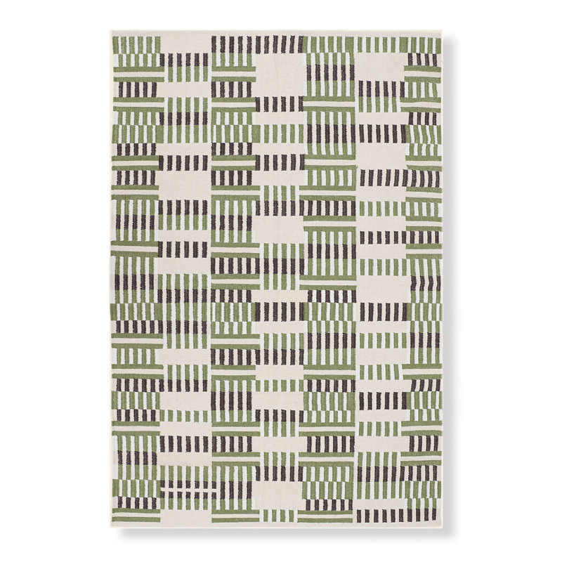 Static Geometric Area Rug in Green/Ivory, Rectangle 6' x 9'