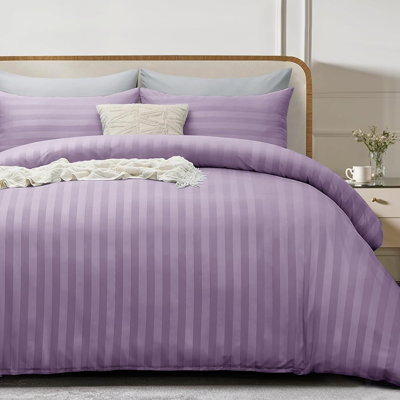 Microfiber Striped Duvet Cover Set with Pillowcases