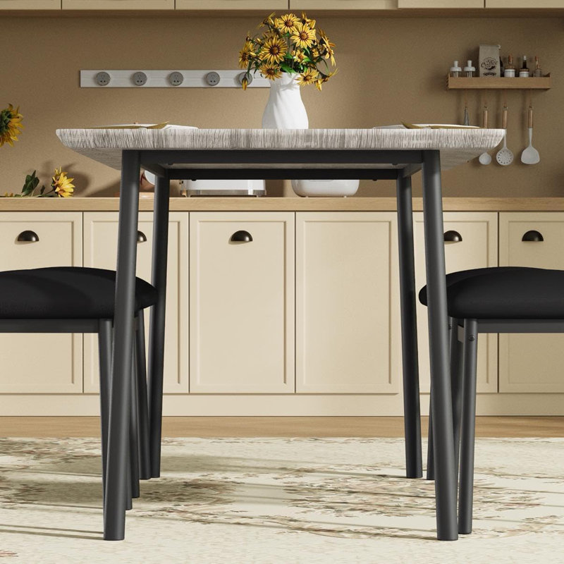 Dining Table Set for 4 with Upholstered Chairs Beveled Edge Kitchen Table and Chair Set Space Saving Dining Room Furniture for Apartment Kitchen