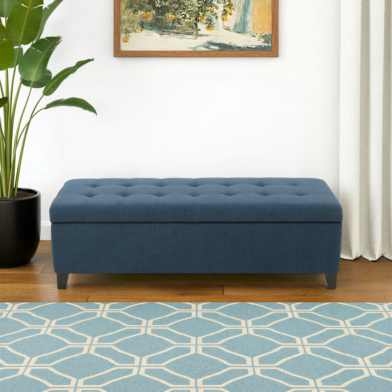 Idalynn 50" Wide Tufted Rectangle Storage Ottoman, Dark Blue