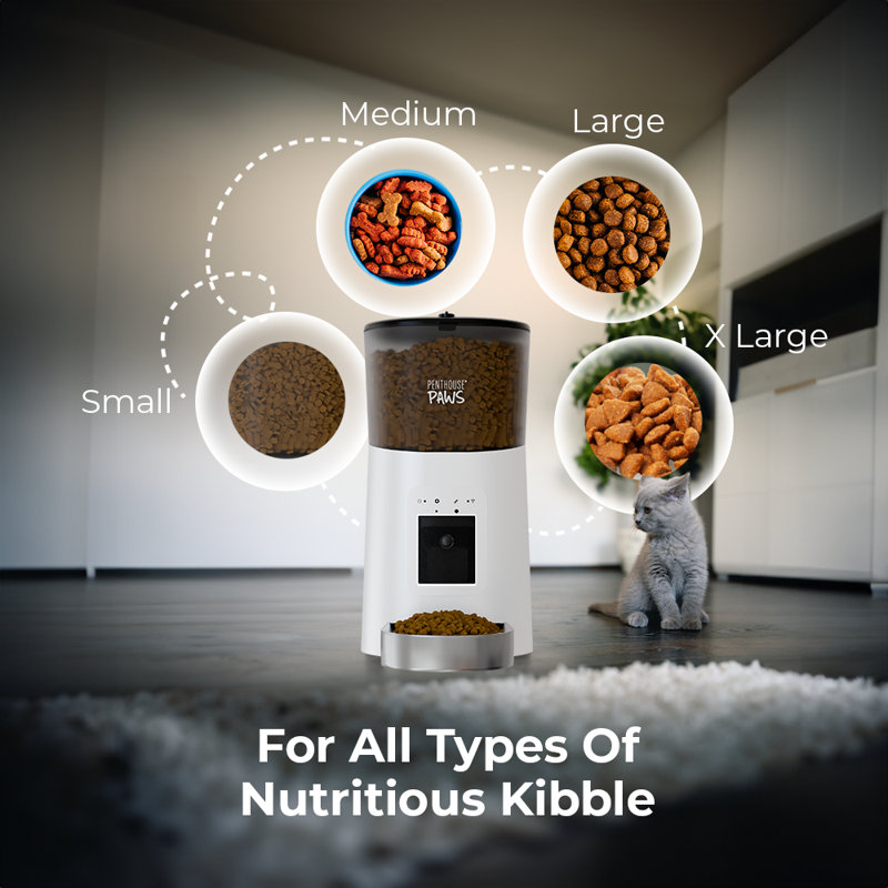 Penthouse Paws Smart HD Pet Feeder – 6L WiFi Automatic Cat & Dog Feeder with Camera, App Control, Voice Message, Stainless Steel - White