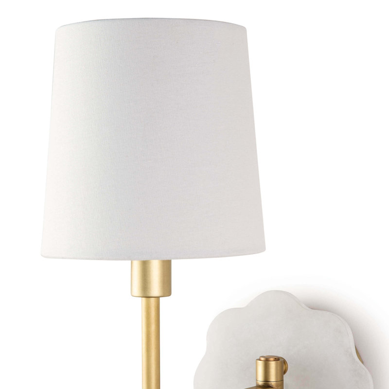 Natural Brass Swing Arm Sconce with Linen Shade