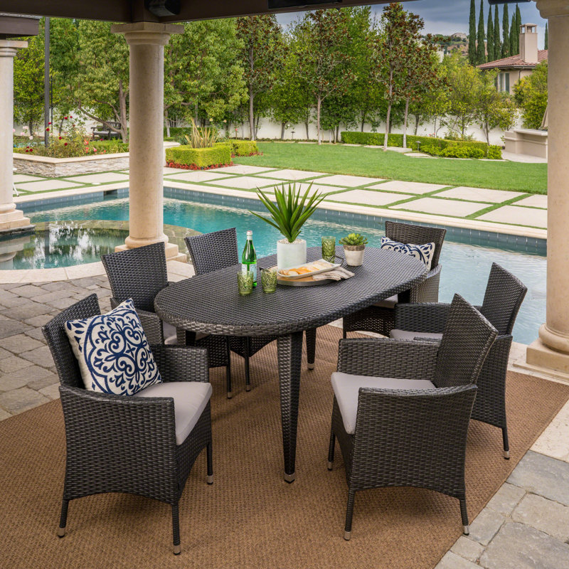 Aquinas 6 - Person Wicker Patio Dining Set with Oval Table, Gray