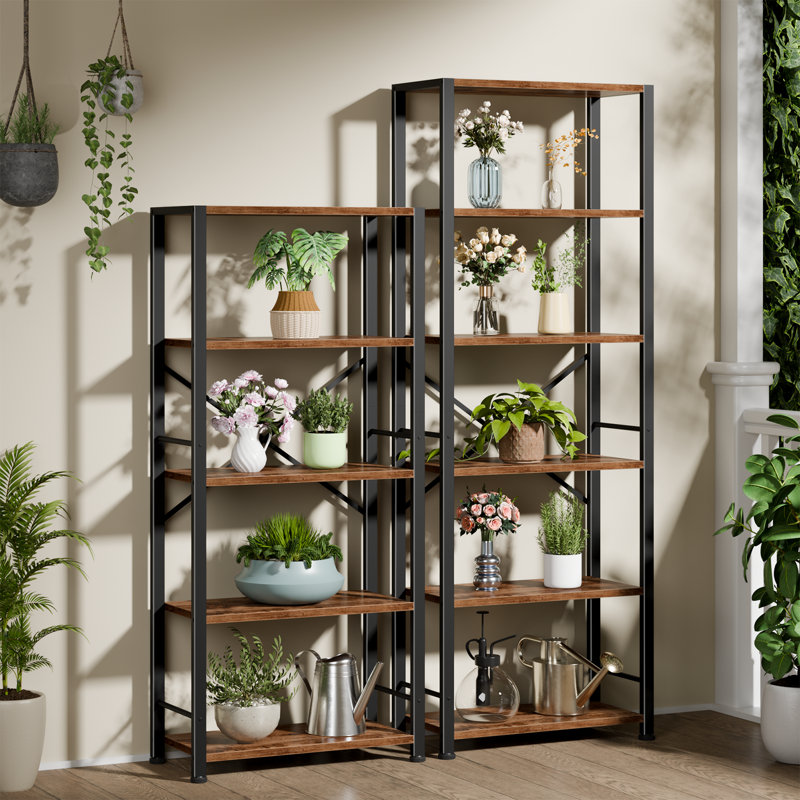 Book Shelf, Tall Wide Bookshelf, Industrial Open Bookcase, Display Shelves Storage Organizer, Shelving Unit for Living Room, Home Office, Bedroom