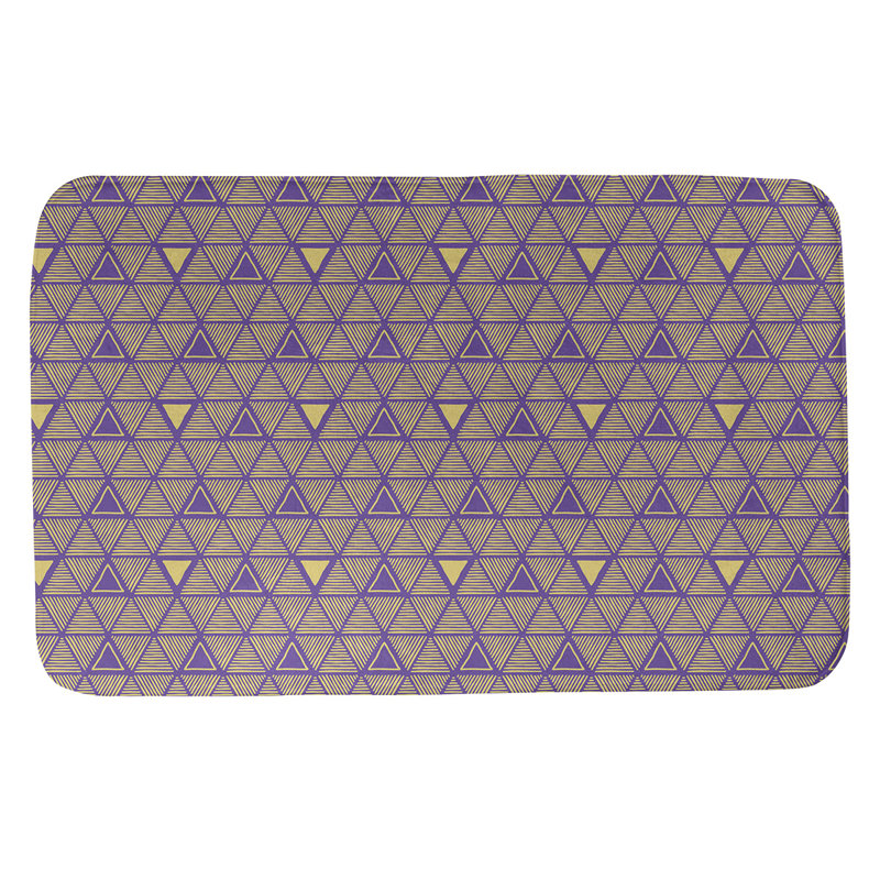 Tapis de bain géométrique à motif de triangles dessinés à la main, l 21 po x L 34 po, Mauve/jaune