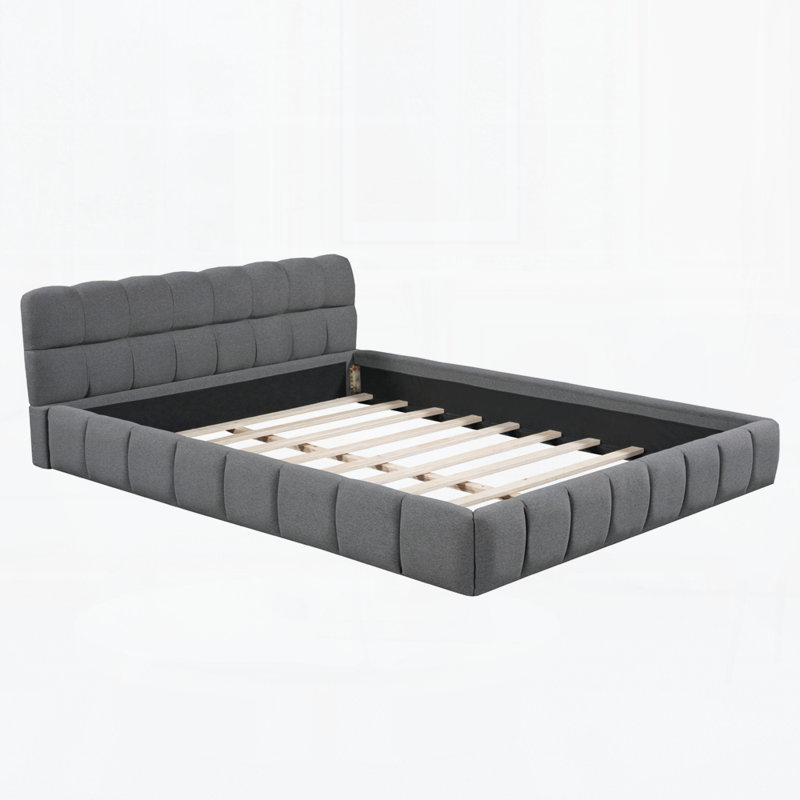Lit plateforme tapissier avec tissu épais, Gris