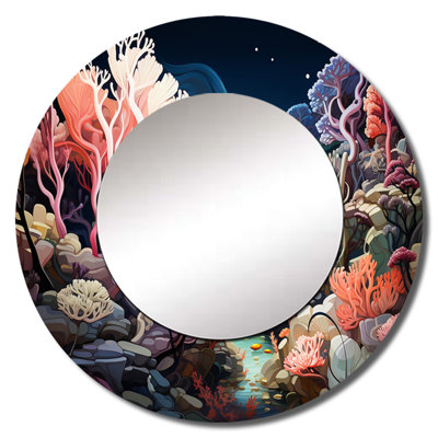 Coral World Expression I - Corals Mirror, Pink Round Unique Wall Mirror, Printed Metal Art