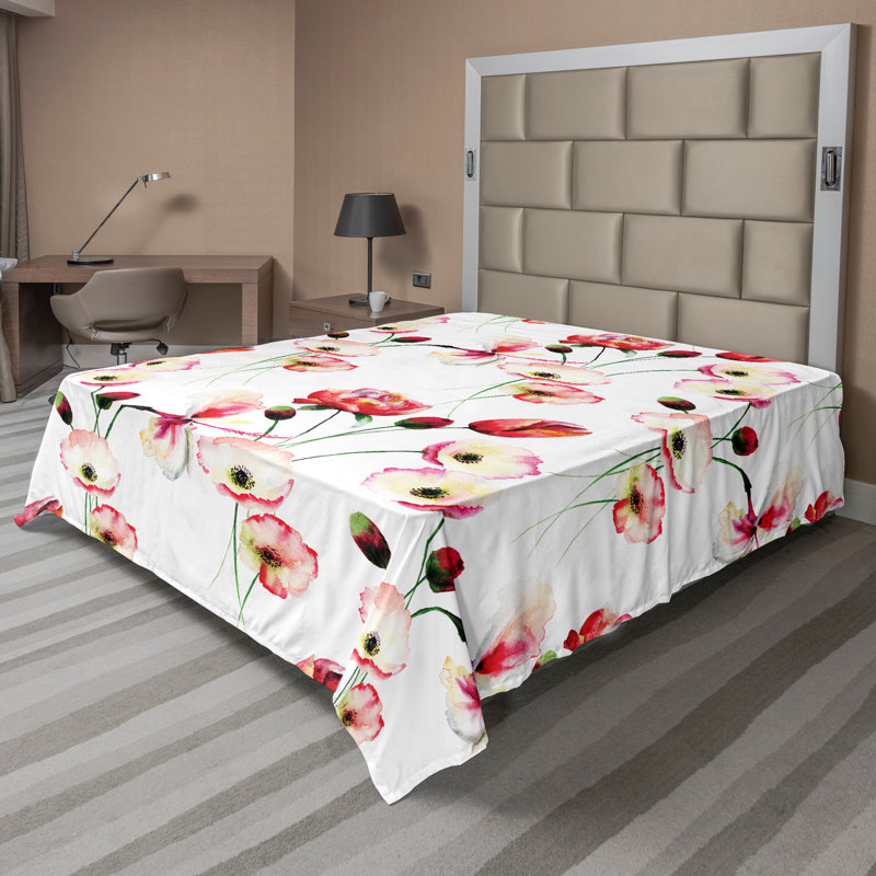 Ambesonne Nature Top Flat Sheet Glisten Fish Sunlight, King Flat Sheet, Multicolor Floral 1