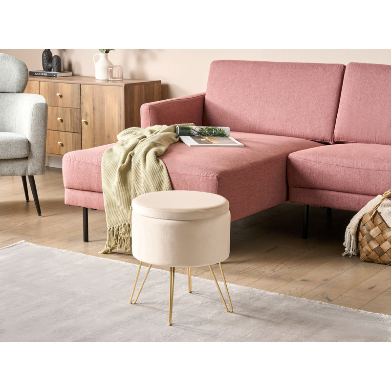Matewan 42cm Wide Velvet Round Solid Colour Pouffe Ottoman with Storage, Beige