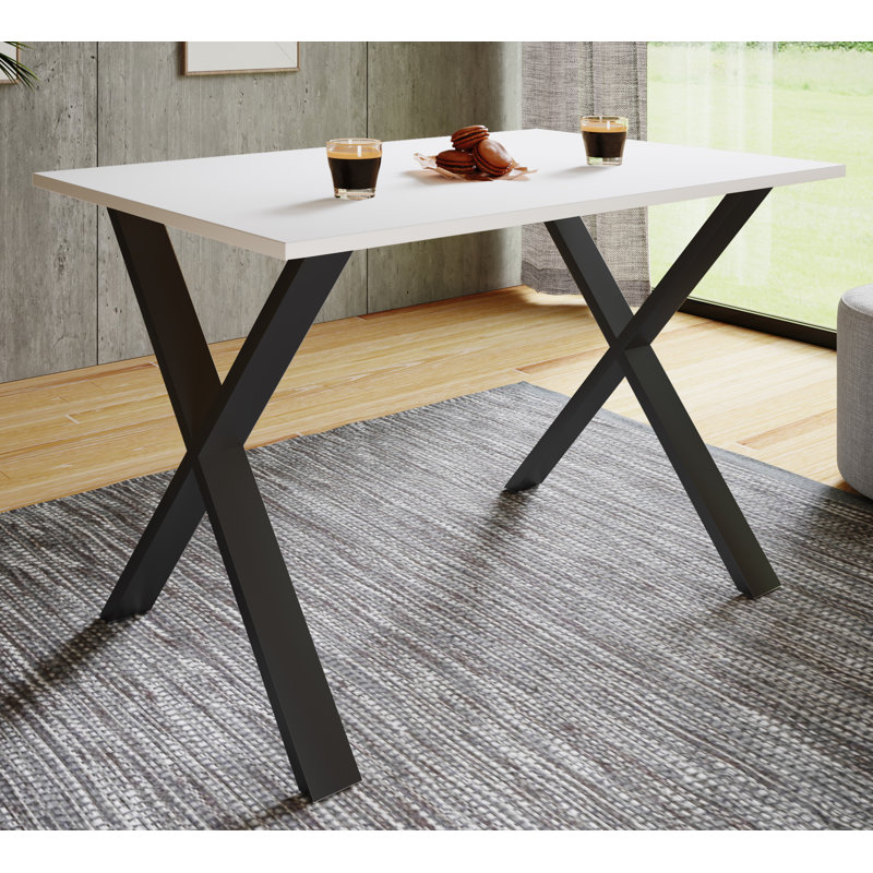 Alwilda Metal Base Dining Table, Black, White, 76cm H x 140cm W x 50cm D