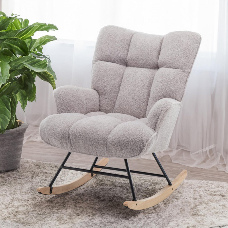Solid + Manufactured Wood/Iron Rocking Chair, Grey