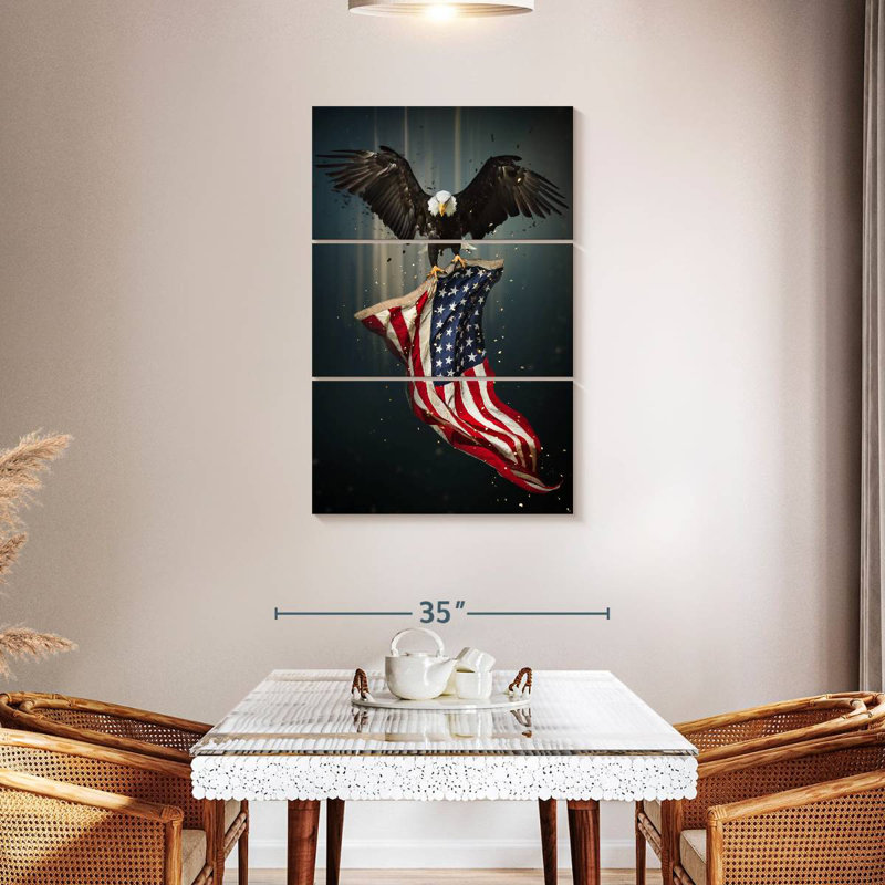 Borges Eagle And American Flag, 57" H x 36" W